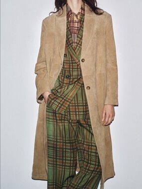 Suede Long Coat in Tan - Women's Jacket & Coat